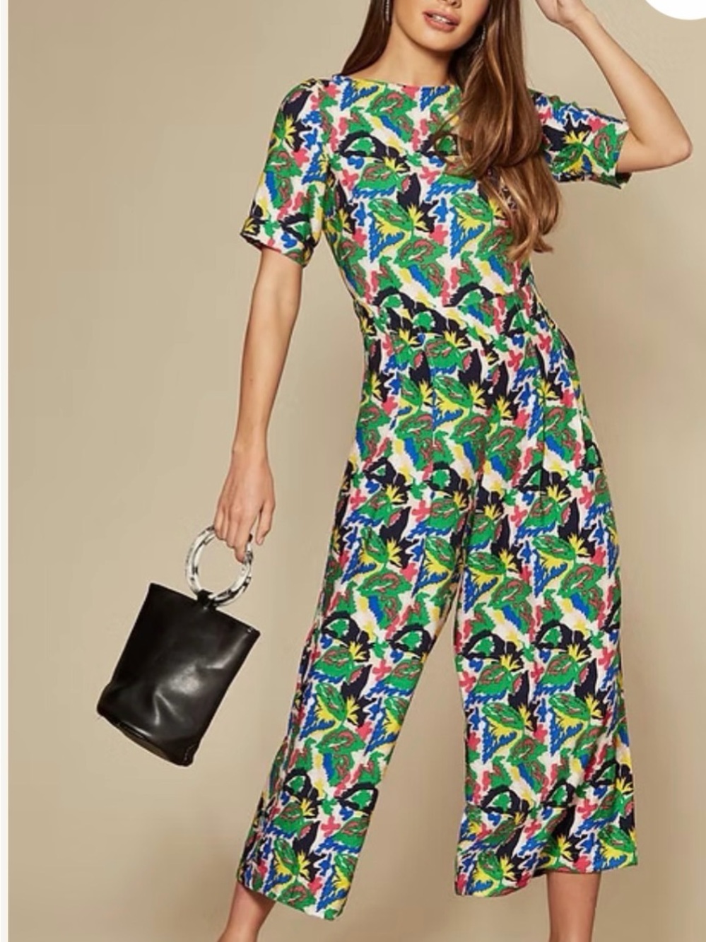 Traffic People Multicolor Tropical Print Short-Sleeve Jumpsuit